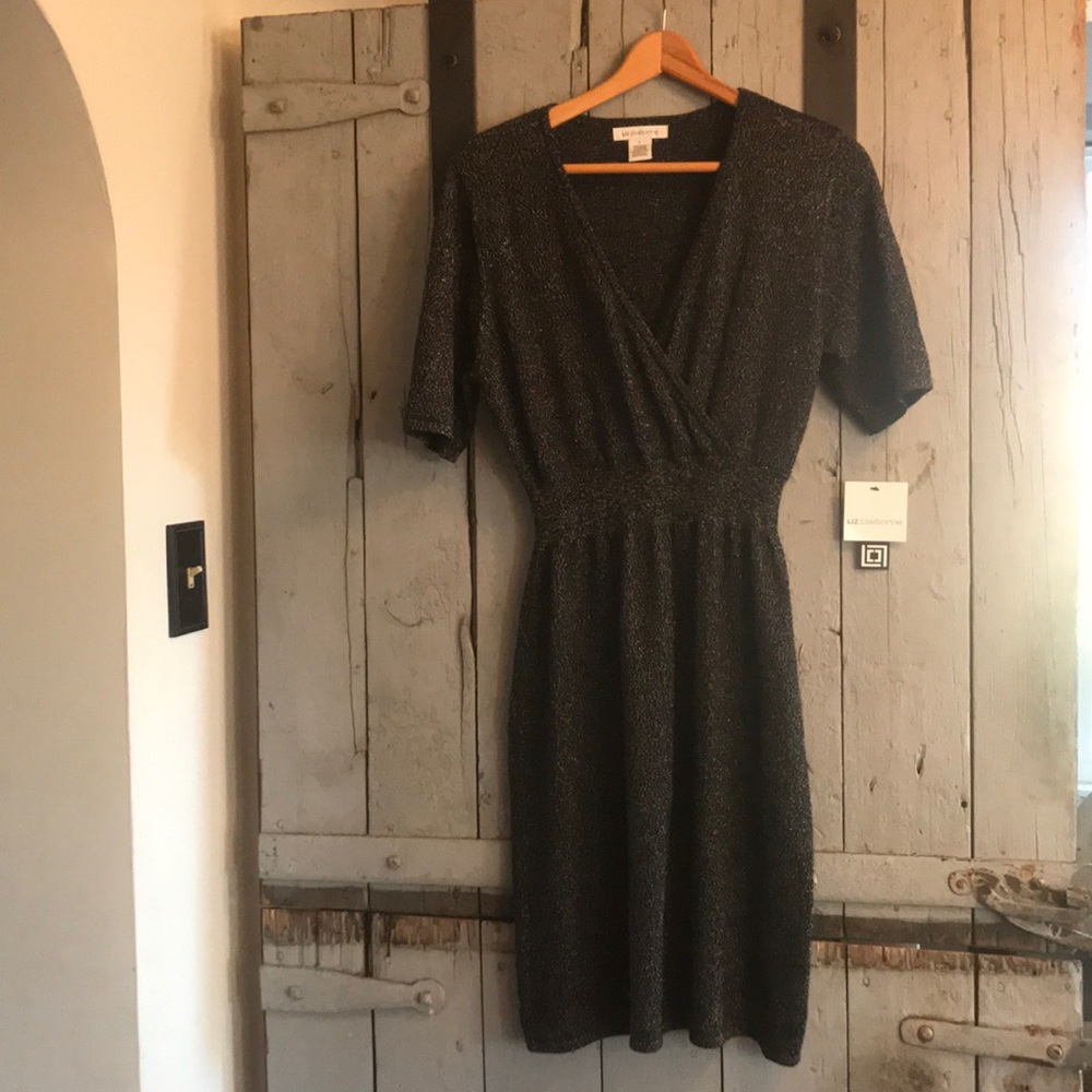 New Liz Claiborne black and silver knit dress
